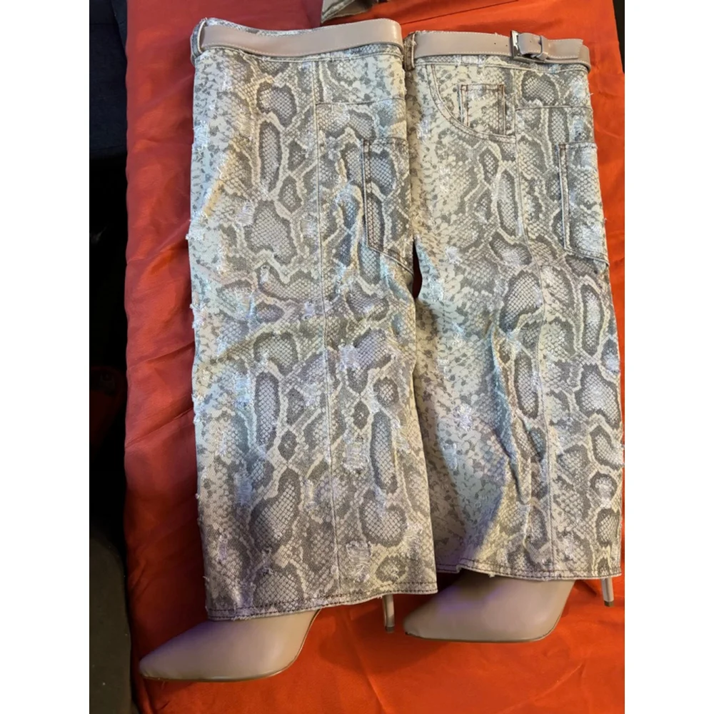 Women's Azalea Wang Over the Knee Boots 8.5 Tan Gray Snake Print